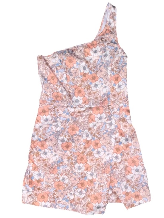 Altar'd State Pants - Altar’d Stare One-Shoulder Floral Romper in Peach and White